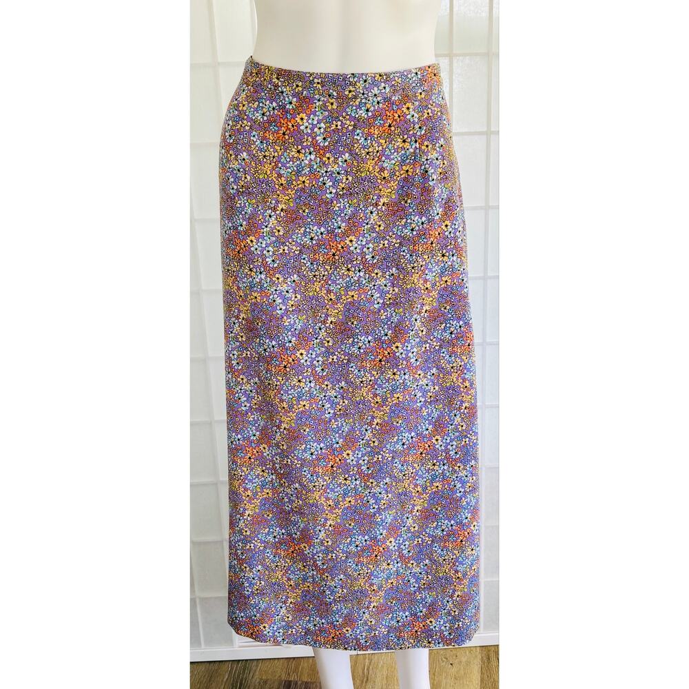 Christopher & Banks Ditsy Floral Purple Midi Skirt Size 10 Side Slit Cottagecore